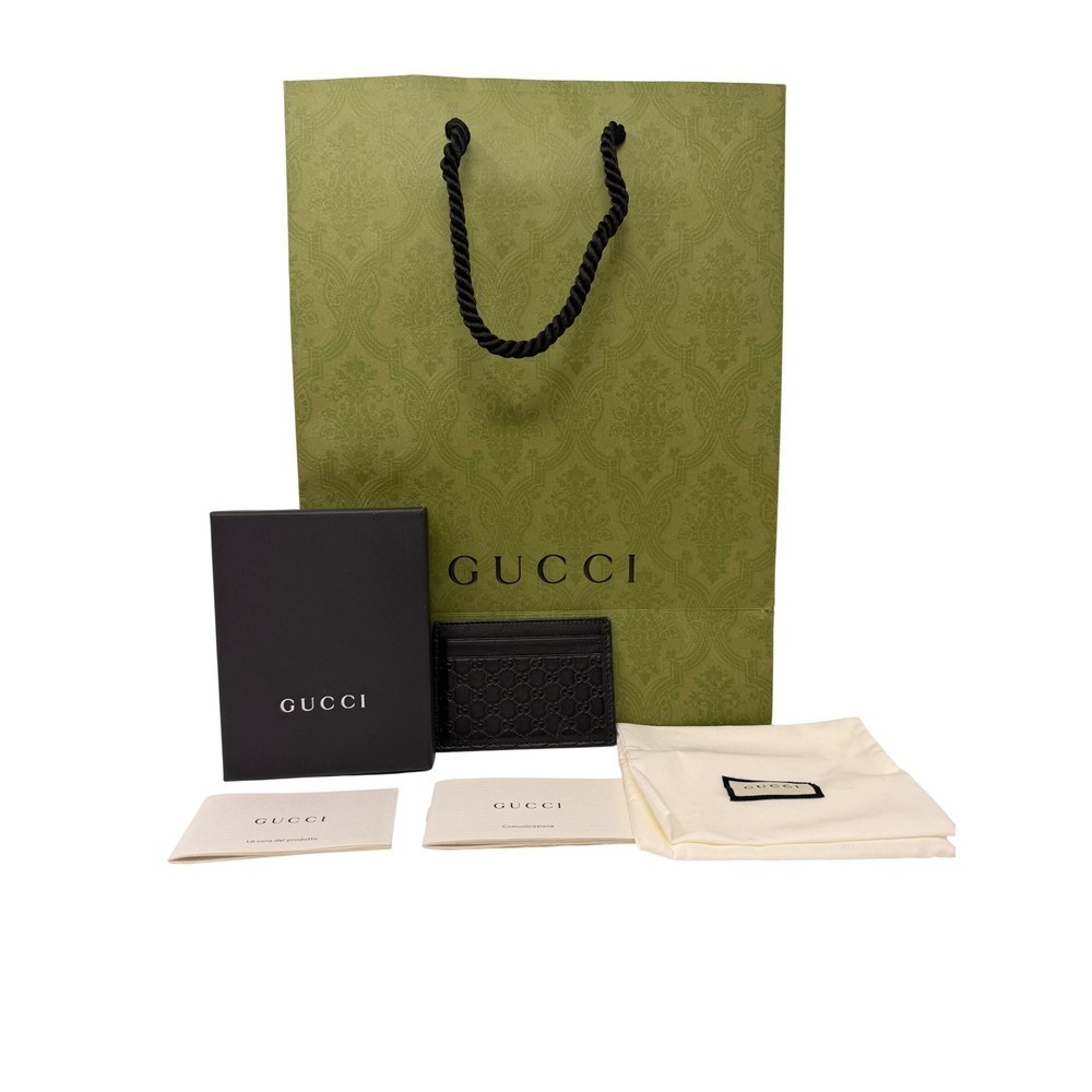 Gucci Micro GG Guccissima Black Leather Card Holder Wallet Mens Auth Box - Picture 10 of 16